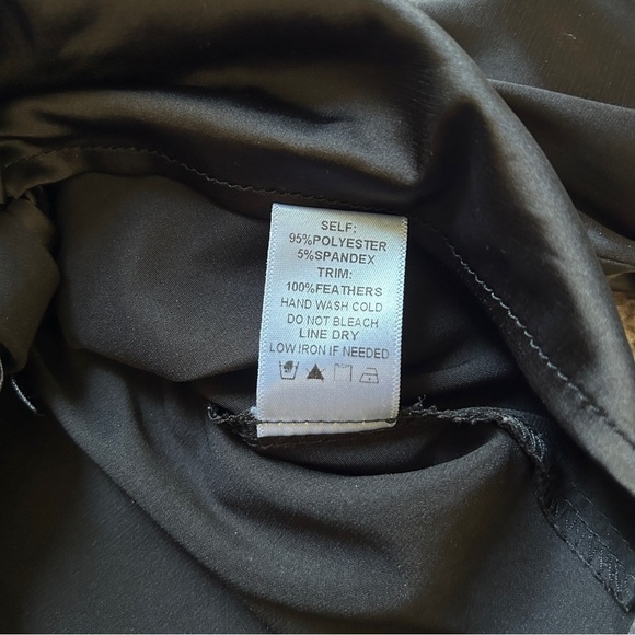 Vici Black Satin 2 Piece Set with Feather Cuff Tie-Front Top Wide Leg Pants S - Picture 7 of 13